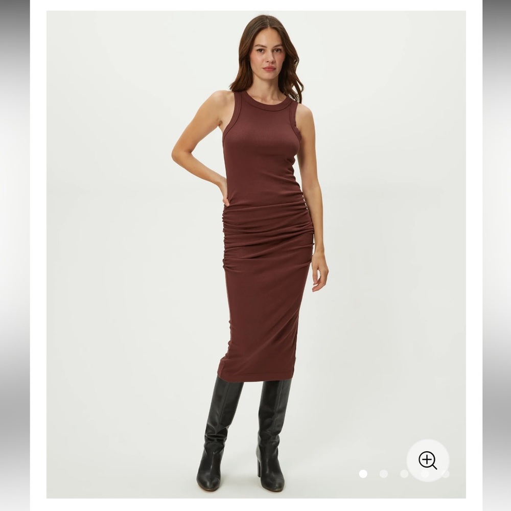 Michael Stars Sleeveless Ruched Wren Midi Dress in Brown Medium